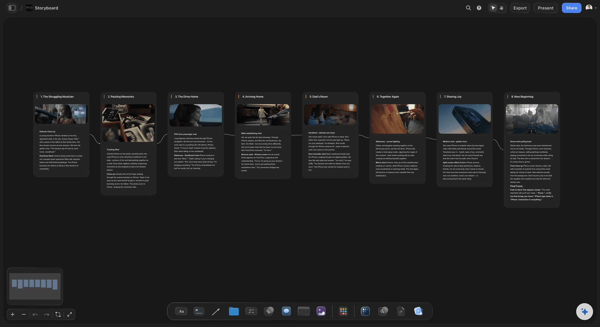 Storyboard frames being reordered on an infinite canvas